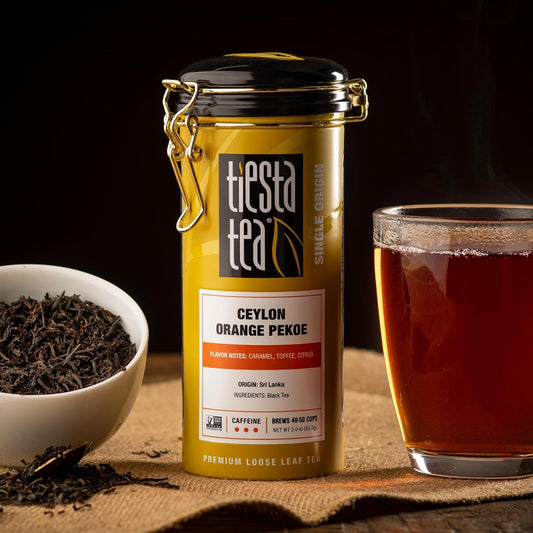 Tiesta Tea - Ceylon Orange Pekoe Black Tea | Single Origin Premium Black Loose Leaf Tea From Sri Lanka| 100% Pure Unblended High Caffeinated Tea | Hot Or Iced Tea & Up To 50 Cups - 3Oz Refillable Tin