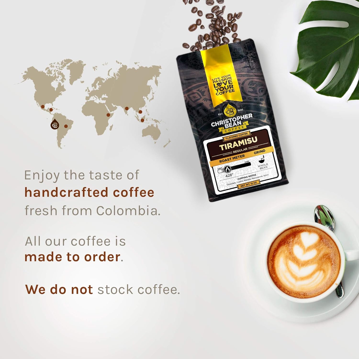 Christopher Bean Coffee - Decaf Ground Universal Drip Tiramisu Flavored Coffee With Medium Roast | Tiramisu Coffee No Sugar With 100% Arabica, No Fats, Non-Gmo | 10-Ounce
