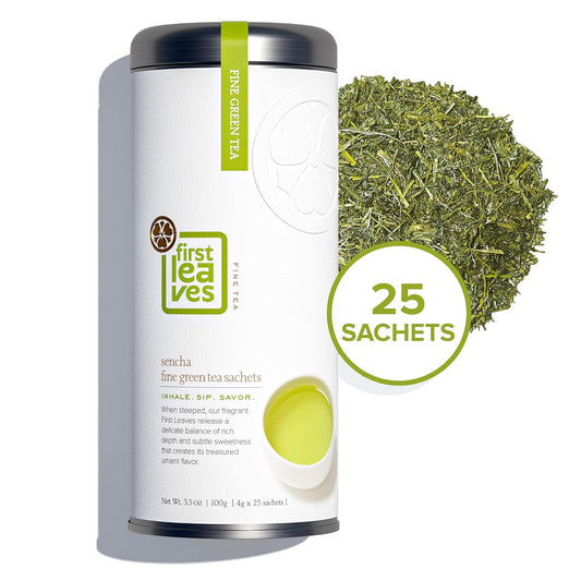 Sencha Green Tea Bag Sachets (25 Packets), Organic Japanese Green Tea Bags (25 Bags), Authentic Japanese Sencha Tea By First Leaves, 100 Grams