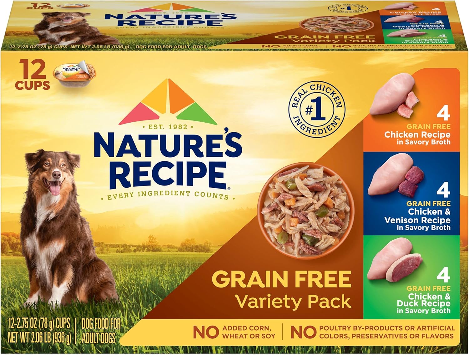 Nature'S Recipe Grain Free Wet Dog Food, Chicken/Venison/Duck Variety Pack, 2.75 Ounce Cup (Pack Of 24)