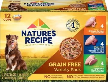 Nature'S Recipe Grain Free Wet Dog Food, Chicken/Venison/Duck Variety Pack, 2.75 Ounce Cup (Pack Of 24)