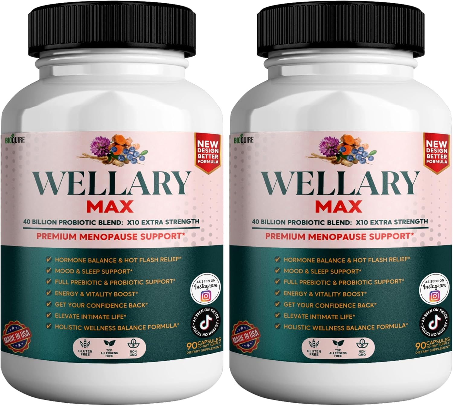 Wellary Max Menopause Support Supplement, 40 Billion Cfu Probiotic Blend, 90 Capsules (5)