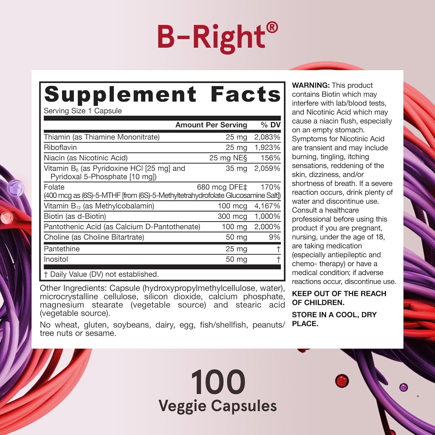 Jarrow Formulas B-Right,Optimized B Complex Featuring Vit B1,B2,B5,B6,B12 And B9 To Support Cellular Energy,Immune Health And Stress Management,100 Veggie Caps,Up To A 100 Day Supply, Pack Of 12