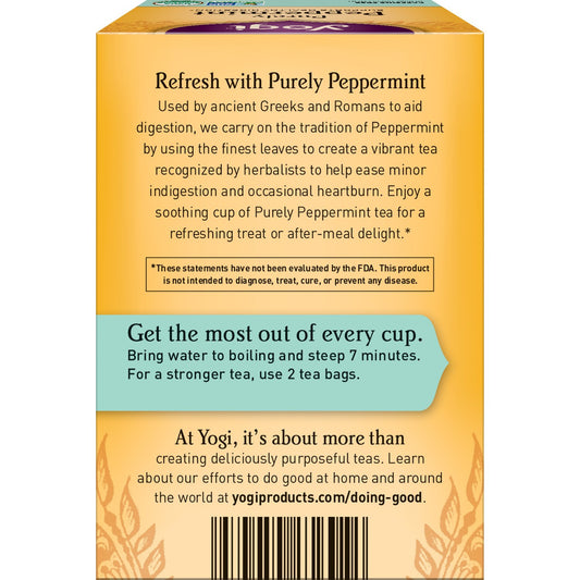 Yogi Tea Purely Peppermint Tea - 16 Tea Bags Per Pack (4 Packs) - Caffeine-Free, Organic Peppermint Tea Bags - Offers Digestive Support - Made From Organic Peppermint Leaves