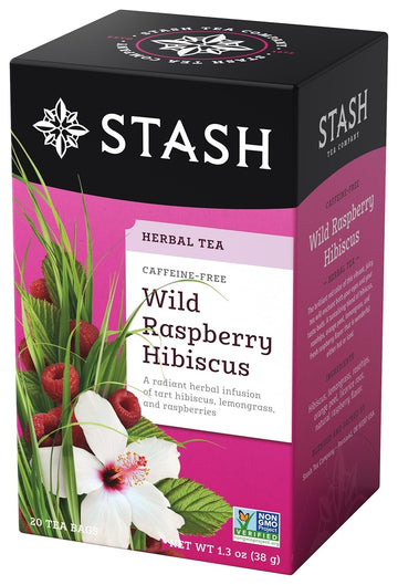 Stash Tea Wild Raspberry Hibiscus Herbal Tea - Naturally Caffeine Free, Non-Gmo Project Verified Premium Tea With No Artificial Ingredients, 20 Count (Pack Of 6) - 120 Bags Total