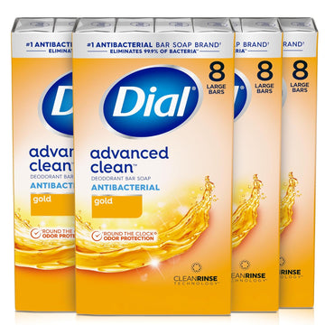 Dial Antibacterial Deodorant Bar Soap, Advanced Clean, Gold, 4 Oz, 32 Bars
