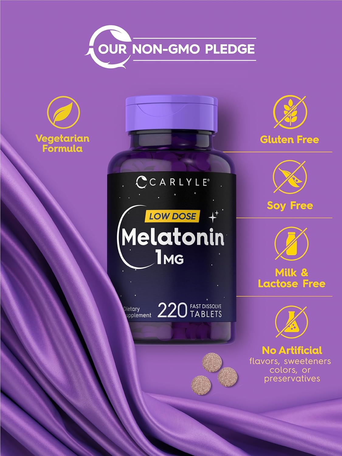 Carlyle Melatonin 1 mg | 220 Fast Dissolve Tablets | Low Dose | Vegetarian, Non-GMO, Gluten Free : Health & Household