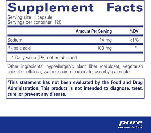 Pure Encapsulations R-Lipoic Acid (Stabilized) | Hypoallergenic Supplement with Enhanced Antioxidant Protection and Metabolic Support | 120 Capsules