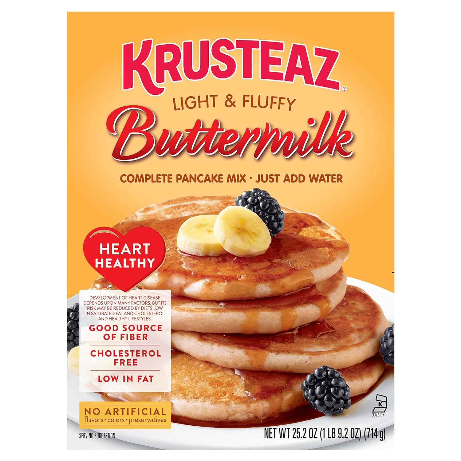 Krusteaz Heart Healthy Buttermilk Pancake and Waffle Mix, Light & Fluffy, 25.2 oz Boxes (Pack of 12)
