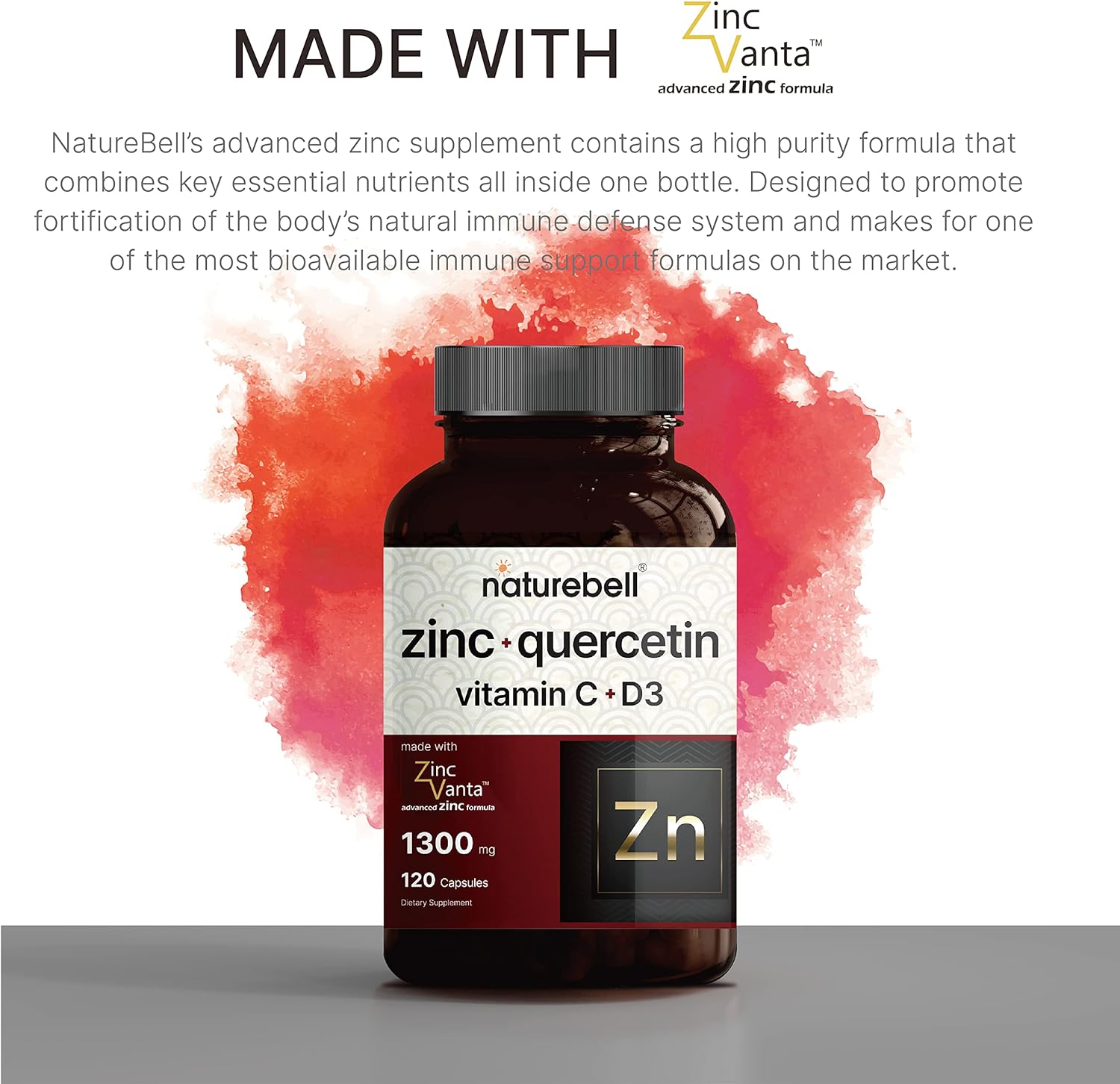 NatureBell 2 Pack Zinc Quercetin with Vitamin C & D3, 120 Capsules, Quercetin 1000mg, 4 in 1 Zinc 50mg, Vitamin C 250mg, Vitamin D3 5000 IU - Advanced Immune Defense, ZincVanta, Lung Support : Health & Household