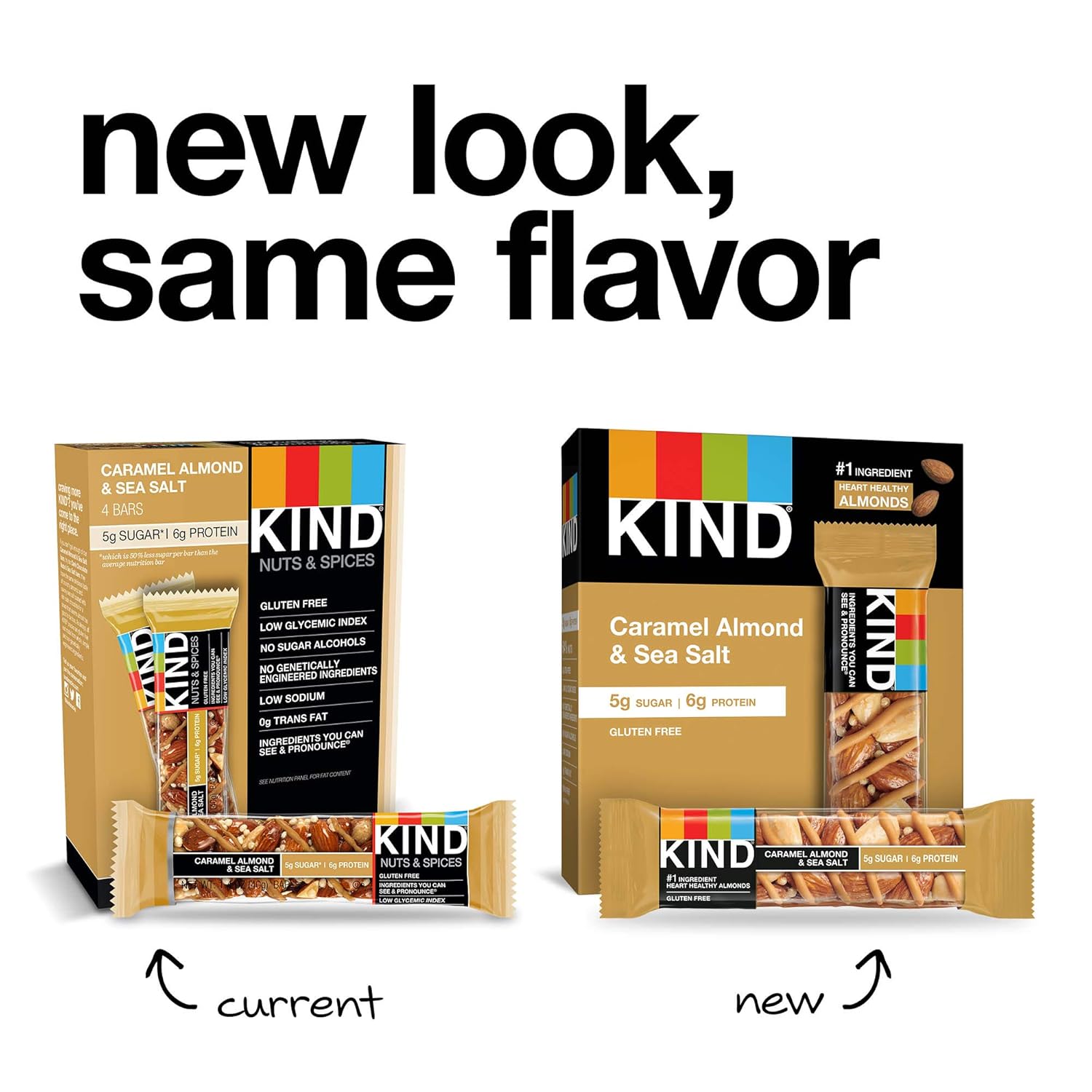 Kind Healthy Snack Bar, Caramel Almond & Sea Salt, 5G Sugar | 6G Protein, Gluten Free Bars, 1.4 Oz, (60 Bars)