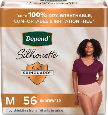 Depend Silhouette Adult Incontinence & Postpartum Bladder Leak Underwear For Women, Maximum Absorbency, Medium, Pink, 56 Count (2 Packs Of 28), Packaging May Vary