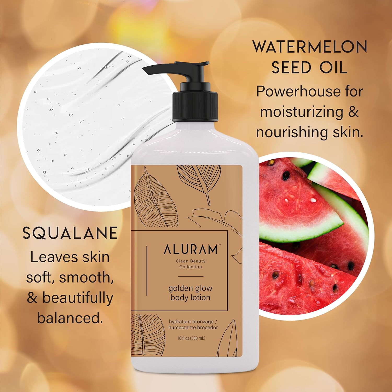 Aluram Golden Glow Body Lotion, Nourishing Radiance & Tone With Squalane & Watermelon Seed Oil, 18 Fl Oz : Beauty & Personal Care