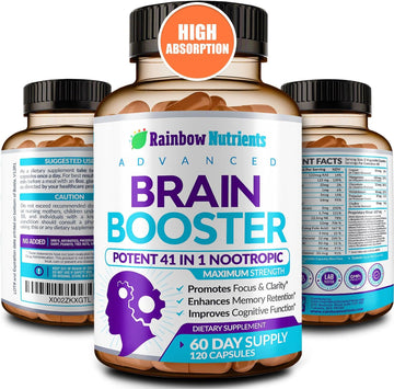 40-In-1 Brain Booster Supplements For Memory, Focus, Clarity, Energy, Performance | Natural Nootropic Brain Support Supplement With Dmae, Bacopa Monnieri & More | For Men & Women | 120 V Capsules