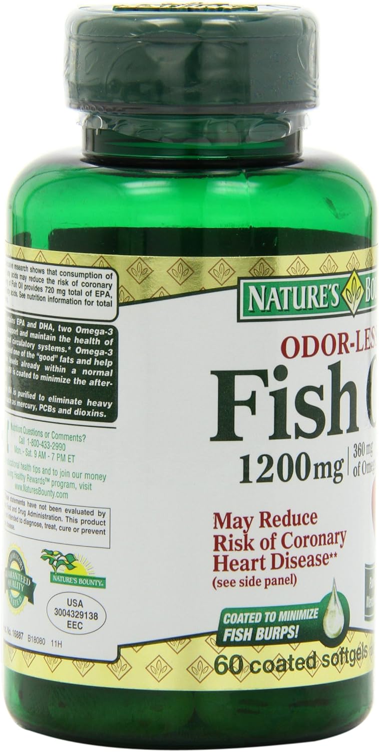 Nature's Bounty Fish Oil, 1200mg, 360mg of Omega-3, 60 Odorless Softgels (Packaging May Vary) : Health & Household