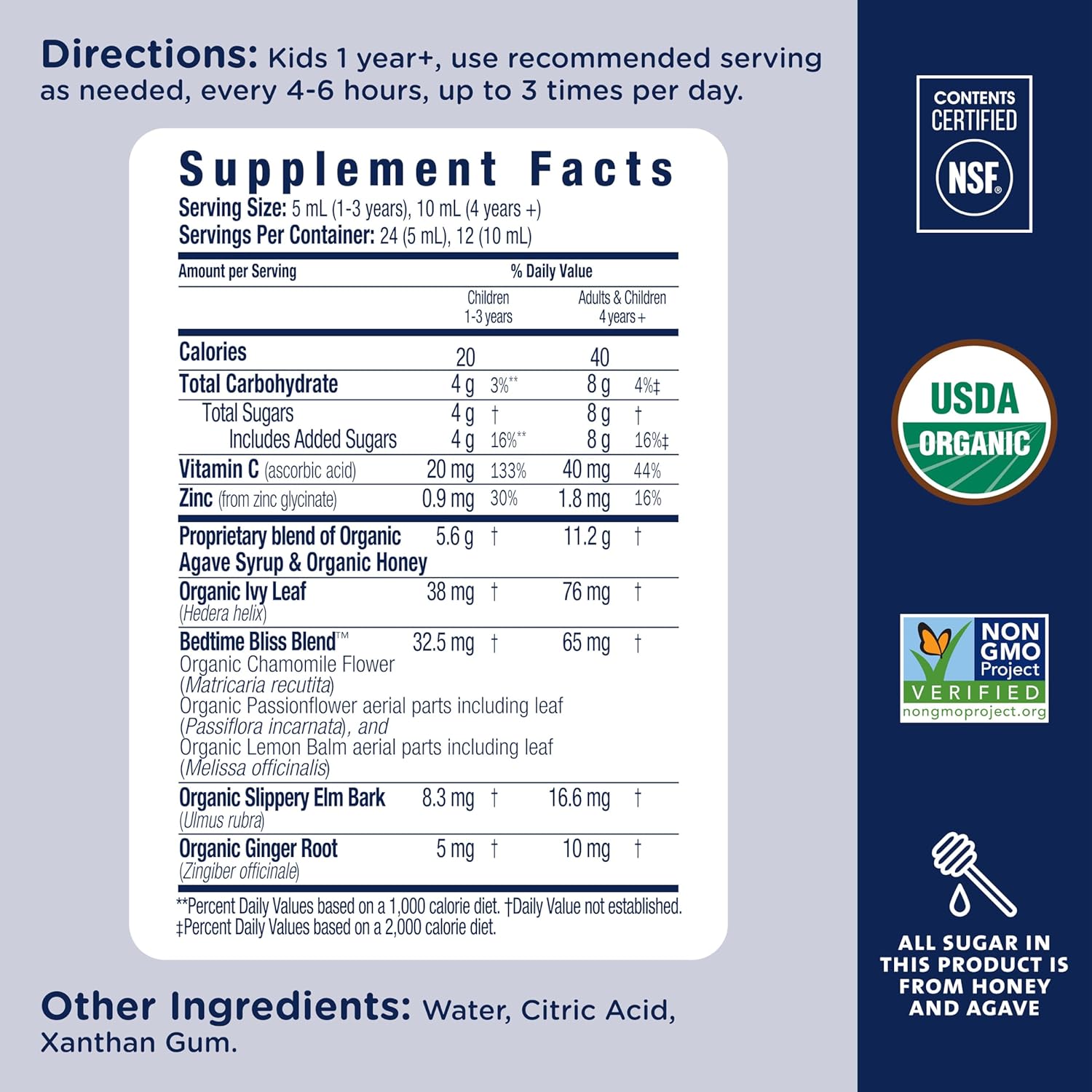 Mommy'S Bliss Organic Kids Cough Syrup & Mucus Relief For Night Time, Agave & Honey, Ivy Leaf, Zinc, Vitamin C, +Herbal Nighttime Blend, 4 Fl Z : Health & Household