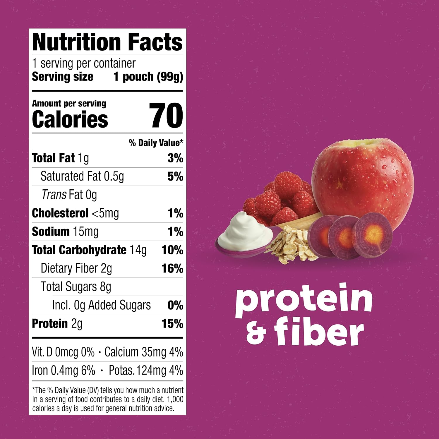 Beech-Nut Baby & Toddler Food Pouches with Protein and Fiber, Apple Yogurt Raspberry Purple Carrot & Oat Puree, 3.5 oz (12 Pack) : Everything Else