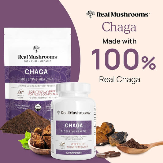 Real Mushrooms Vitamin D2, Zinc (120Ct) And Chaga (120Ct) With Reishi Bundle - Natural Support For Immune Strength And Digestive Health - Vegan, Gluten Free, Non-Gmo, Organic Mushroom Extracts