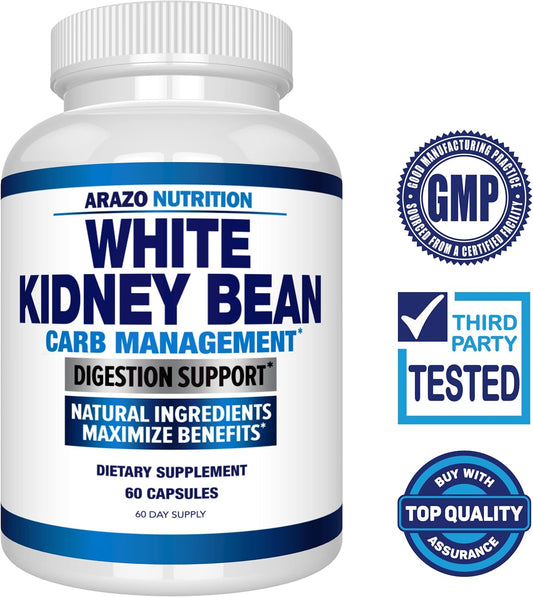 Arazo Nutrition White Kidney Bean Extract - 100% Pure Carb Blocker And Fat Absorber For Weight Support - Intercept Carbs