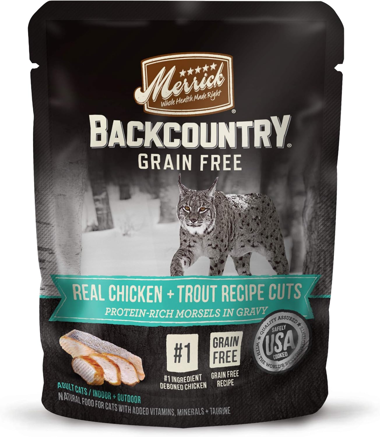 Merrick Backcountry Grain Free Gluten Free Premium Wet Cat Food, Chicken And Trout Recipe Cuts With Gravy - (Pack Of 24) 3 Oz. Pouches