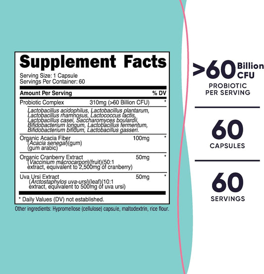 Nutricost Probiotic for Women 60 Billion CFU, 60 Capsules, Complex with Acacia Fiber, Uva Ursi, & Cranberry Extract - Non-GMO & Gluten Free