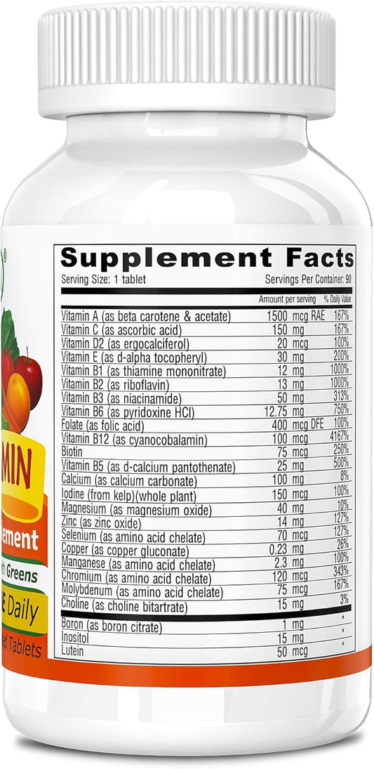 Deva Vegan Multivitamin And Mineral Supplement - One Daily Vitamin Formula With Greens - Iron Free - 90 Coated Tablets, 1-Pack