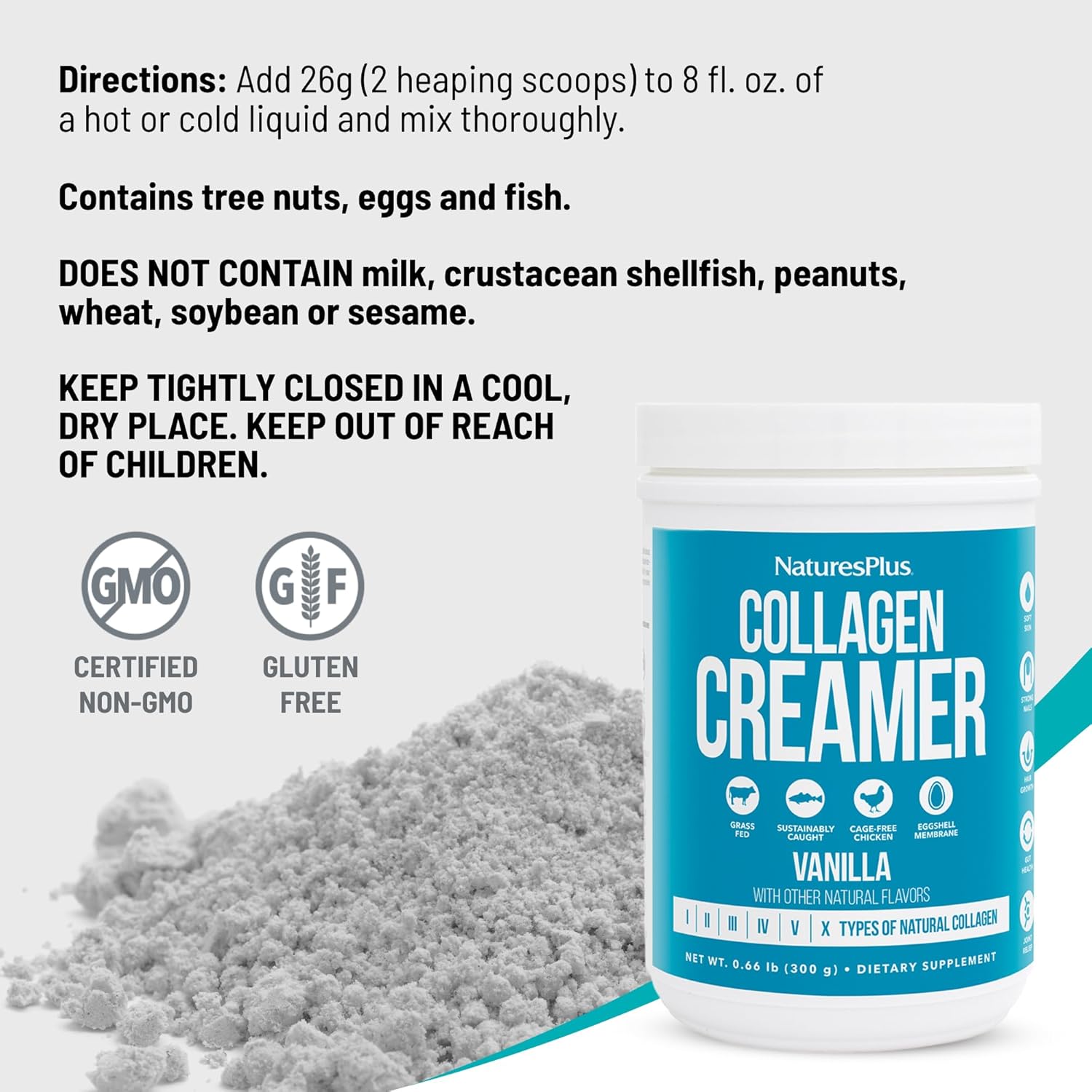 Naturesplus Collagen Creamer, Vanilla - 0.66 Lb Powder - Hair, Skin, Nail & Joint Health, Immune System Support - Non-Gmo, Gluten Free - 12 Servings