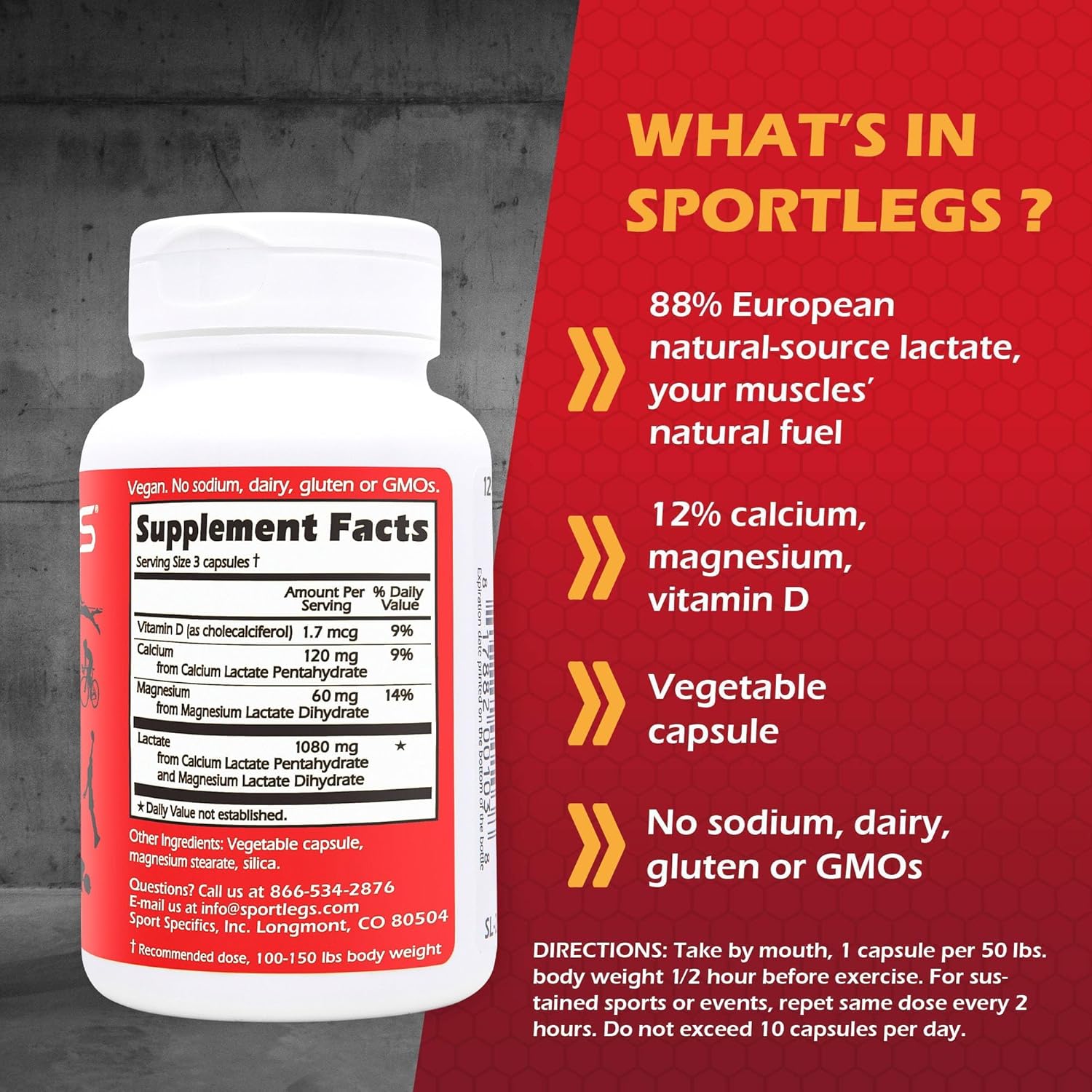 SPORTLEGS Fast Fitness Boost Pre Workout Lactic Acid Supplement, Sports Endurance Fuel - NSF Certified for Sport,120-Capsule Bottle, Pack of 1 : Health & Household