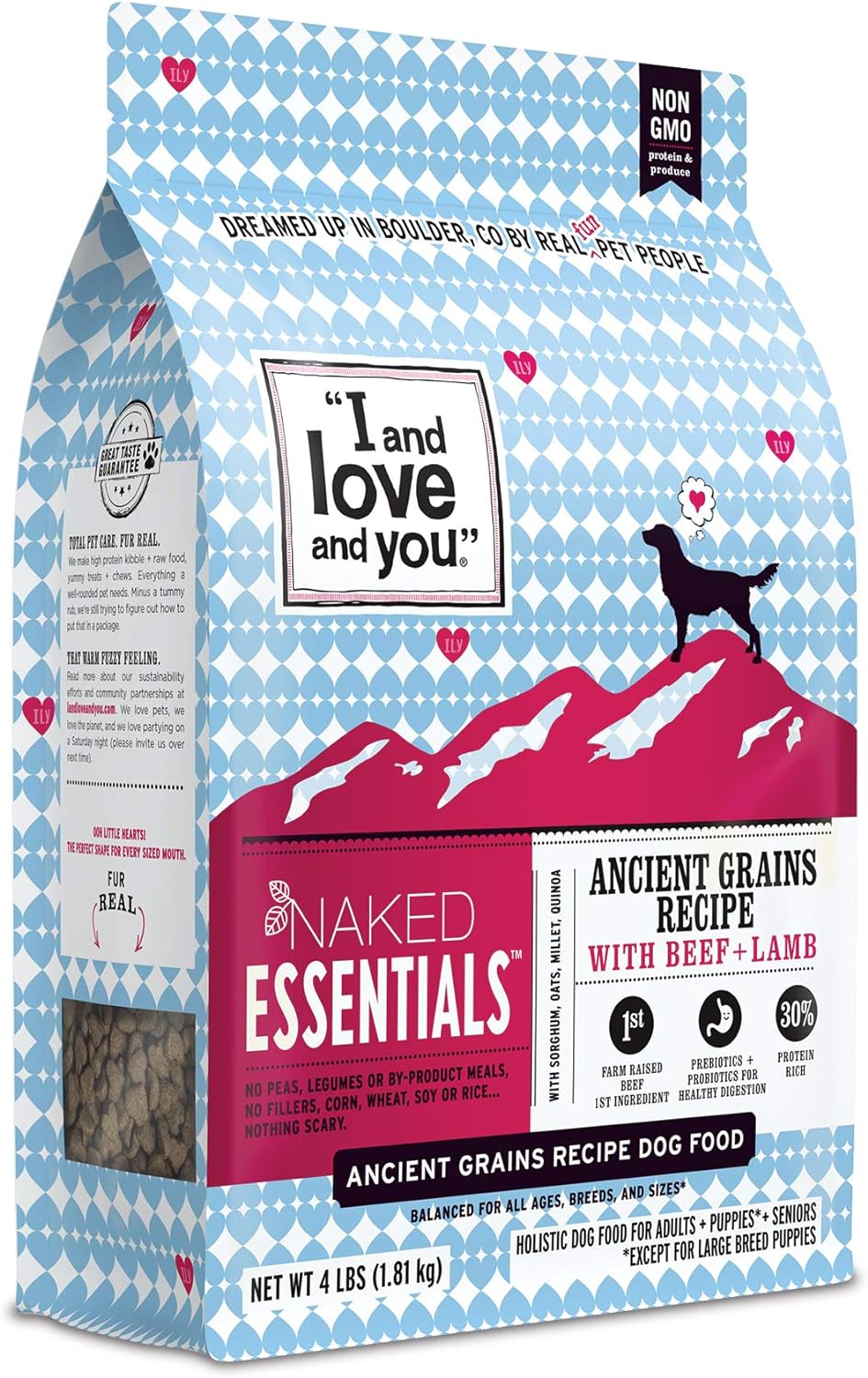 I and love and you Naked Essentials Ancient Grains Dry Dog Food - Lamb + Beef - High Protein, Real Meat, No Fillers, 4lb Bag