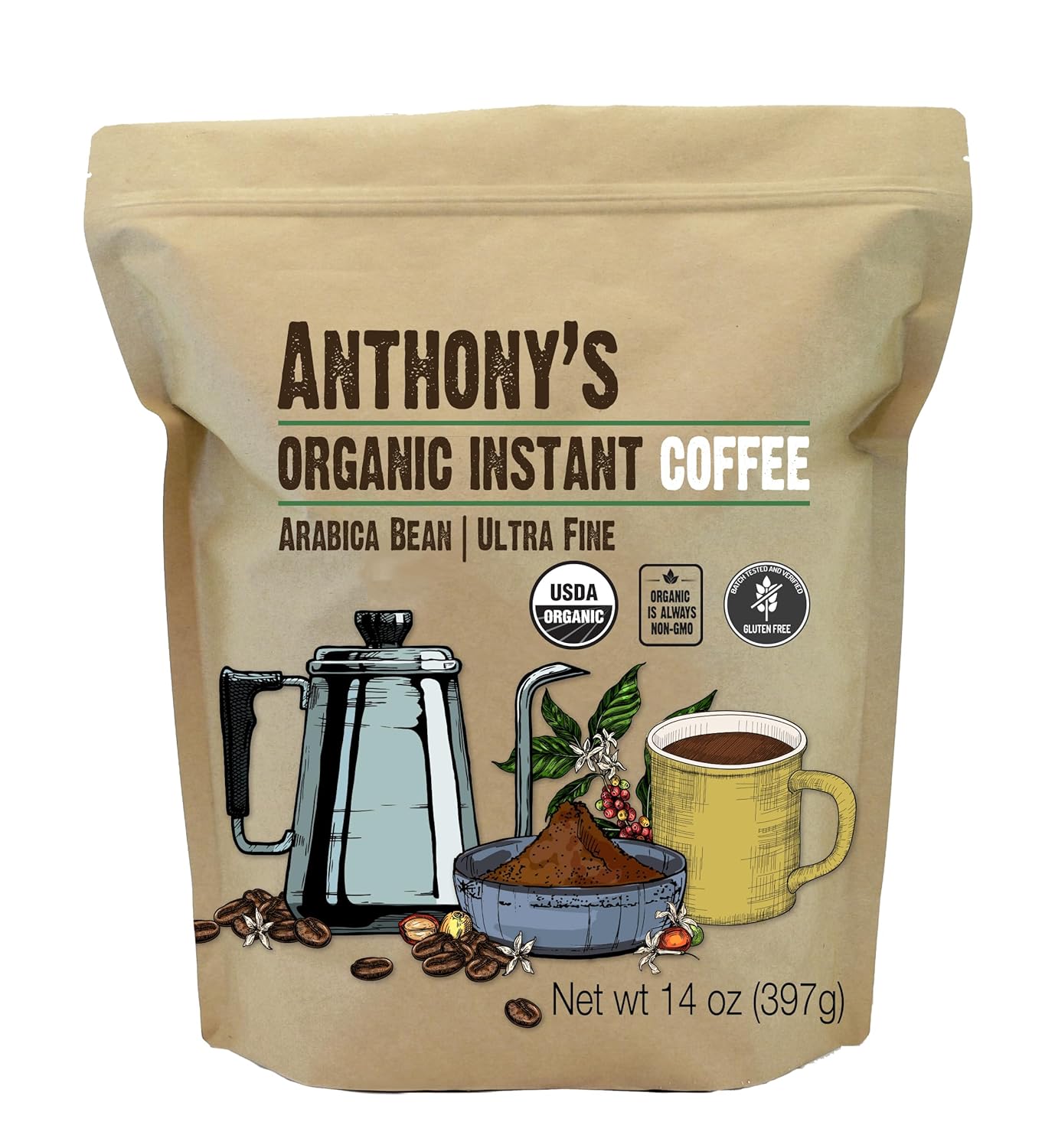 Anthony'S Organic Instant Coffee,14Oz, Ultra Fine Microground, Gluten Free, Arabica, Non Gmo