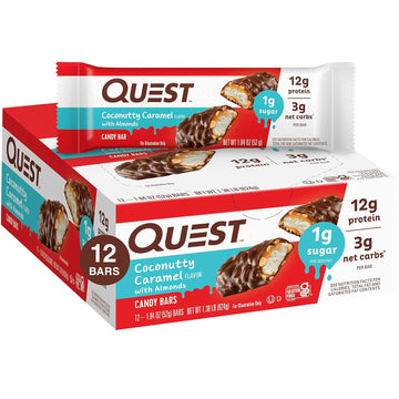 Quest Nutrition Coconutty Caramel Candy Bars, 12g of Protein, 3g Net Carbs, 1g of Sugar, Gluten Free, 12 Count