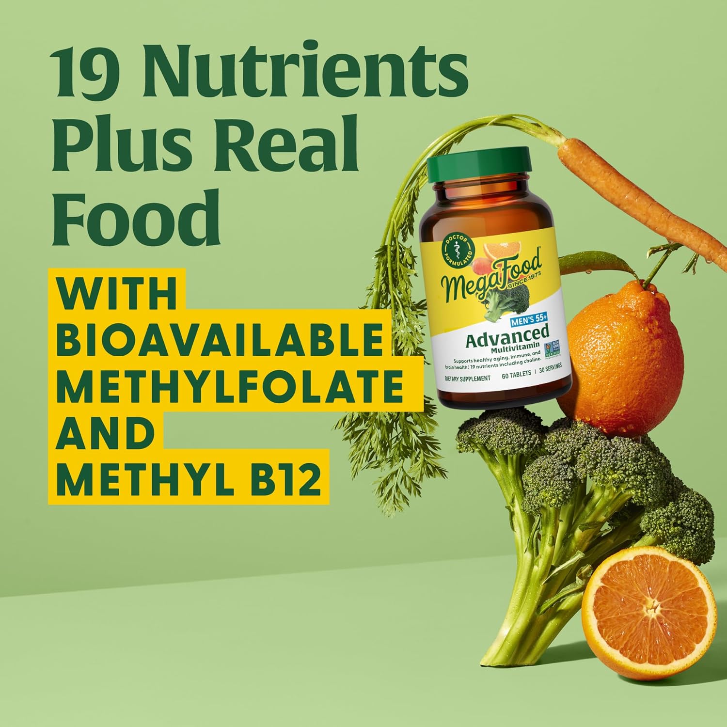 Megafood Men'S 55+ Advanced Multivitamin For Men - Doctor-Formulated -Choline, Vitamin D, Vitamin B12 – Plus Real Food – Brain Health Supplement For Adults & Immune Support - 60 Tabs (30 Servings) : Health & Household