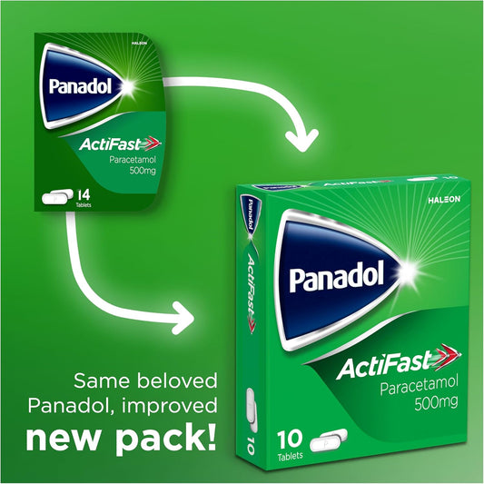 Panadol Actifast Painkillers, 500Mg Paracetamol Tablets, Pain Relief For Headaches, Migraine, Backache, Period Pain And Toothache, Pack Of 10