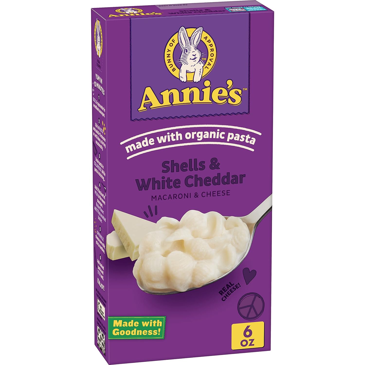 Annie'S White Cheddar Shells Macaroni And Cheese With Organic Pasta, 6 Oz (Pack Of 12)