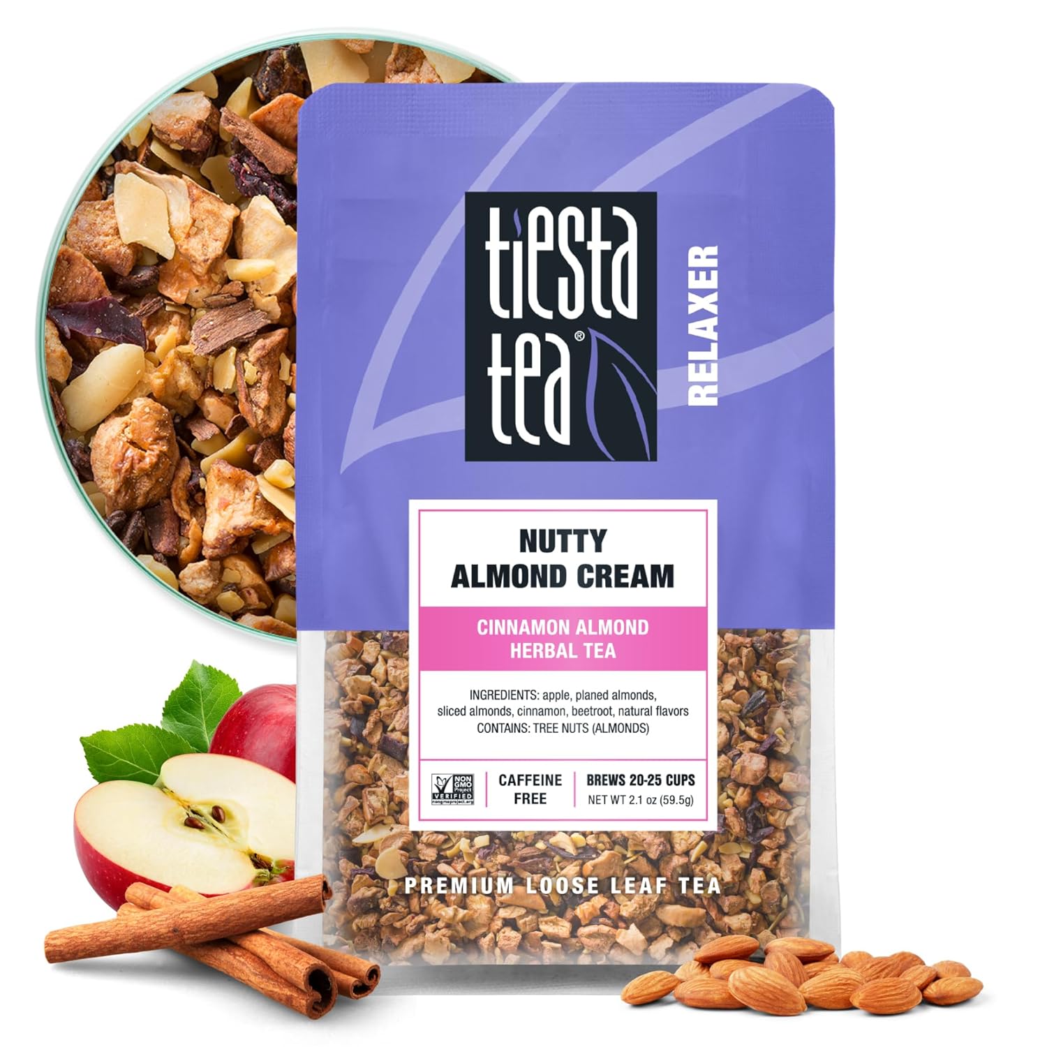 Tiesta Tea - Nutty Almond Cream | Cinnamon Almond Herbal Tea | Premium Loose Leaf Tea Blend | Non-Caffeinated Fruit Tea | Make Hot Or Iced Tea & Brews Up To 25 Cups - 2.1 Ounce Resealable Pouch