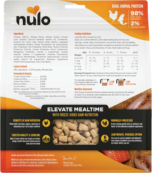 Nulo Freestyle Freeze-Dried Raw, Ultra-Rich Grain-Free Dry Cat Food For All Breeds And Life Stages With Bc30 Probiotic For Digestive And Immune Health, Chicken & Salmon, 16 Ounce