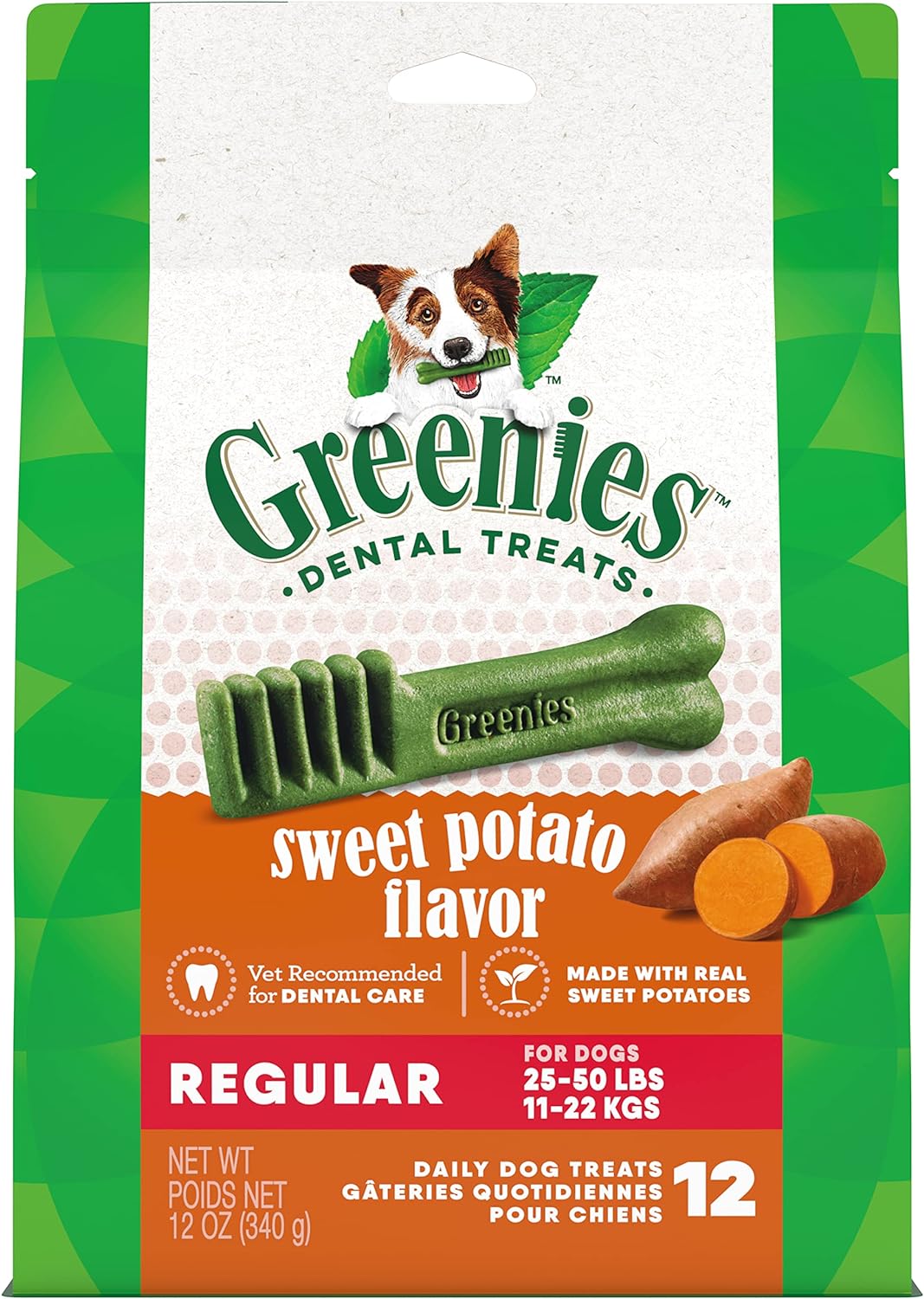 Greenies Regular Natural Dog Dental Treats, Sweet Potato Flavor, 12 Oz. Pack (12 Treats)