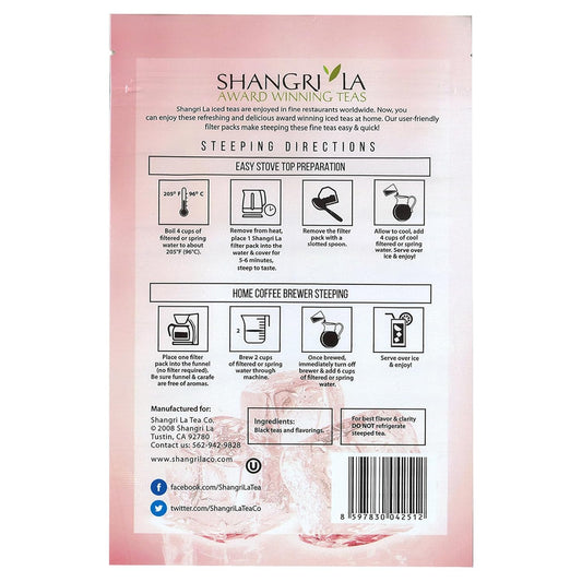 Shangri-La Tea Company Iced Tea Bags, Passion Berry Black Tea, Unsweetened And All Natural, 2 Quarts Per Filter Pack, Bag Of 6, 1/2 Oz Tea Bags (5056)