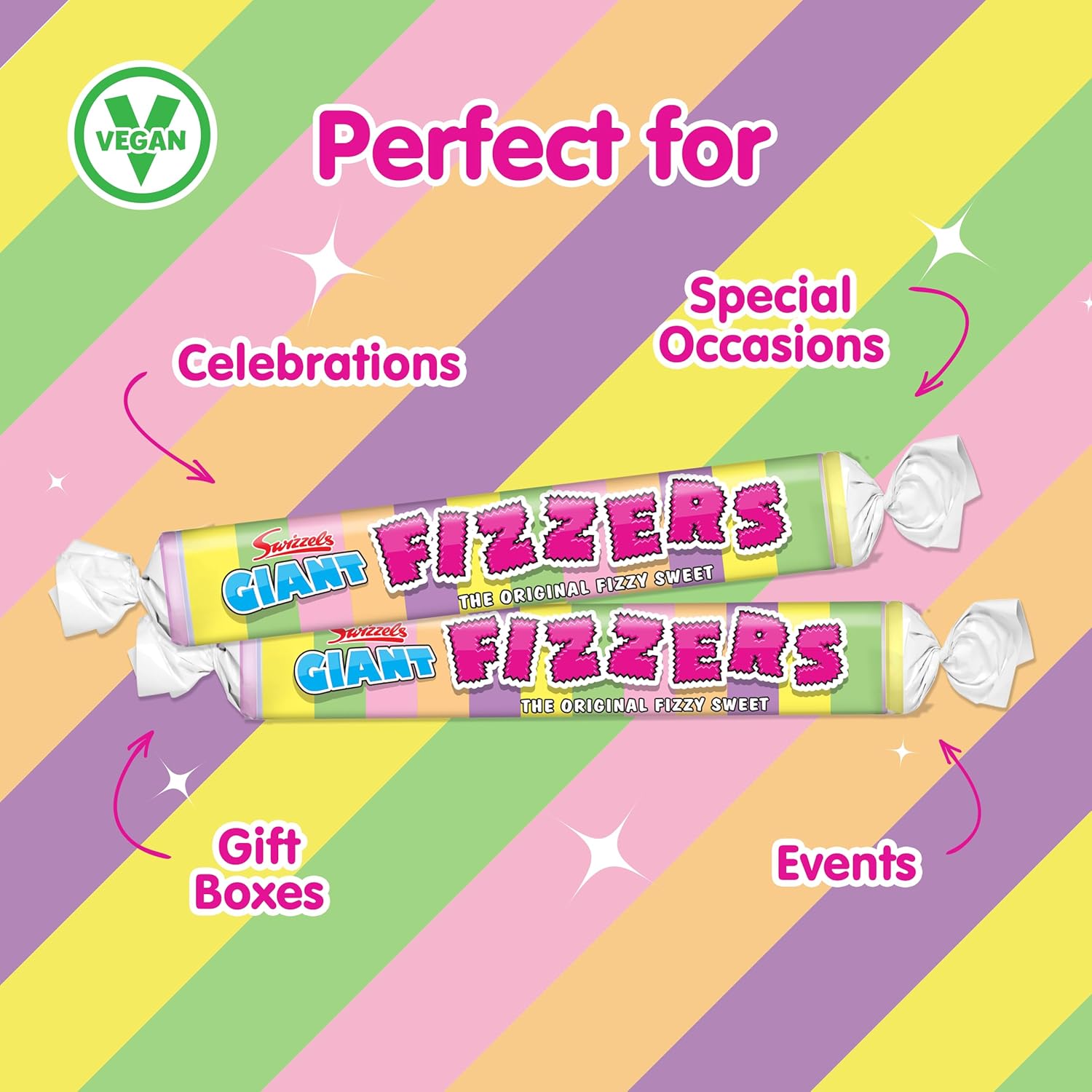 Swizzels Giant Original Fizzer Sweets Vegan Friendly Sweets Delicious Fizzy Multipack 24 Fizzer Rolls : Amazon.co.uk: Grocery