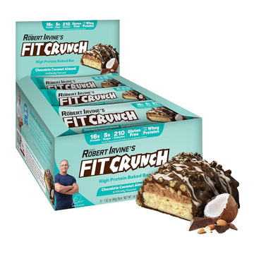 Fitcrunch Snack Size Protein Bars, Designed By Robert Irvine, 6-Layer Baked Bar, 5G Of Sugar & Soft Cake Core (9 Bars, Chocolate Coconut Almond)