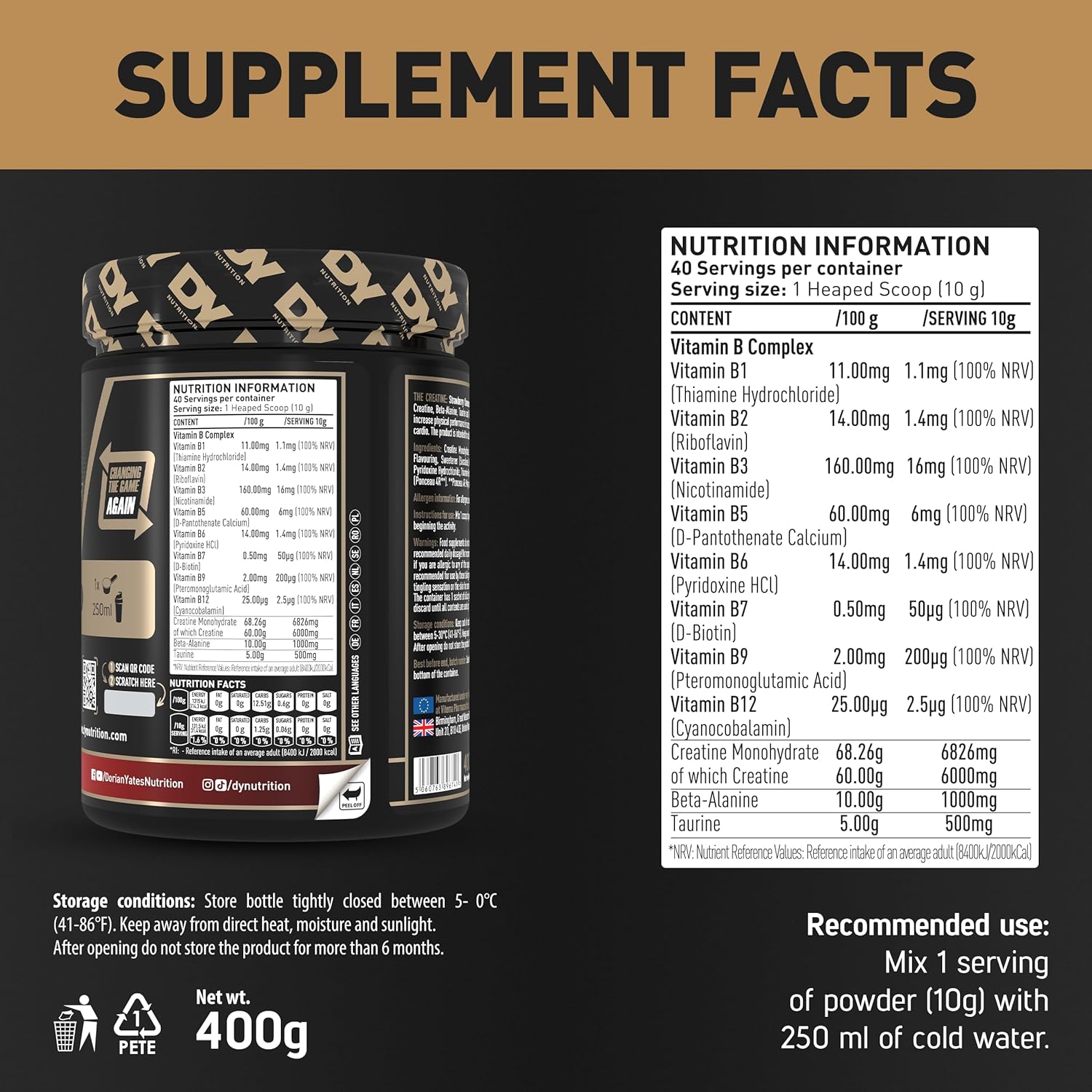 DY Nutrition The Creatine Complex 400g - High Performance Creatine Monohydrate Powder with Beta Alanine, Taurine + B Vitamins for Muscle Endurance, Pump & Recovery x40 Servings (Peach Flavoured) : Amazon.co.uk: Health & Personal Care