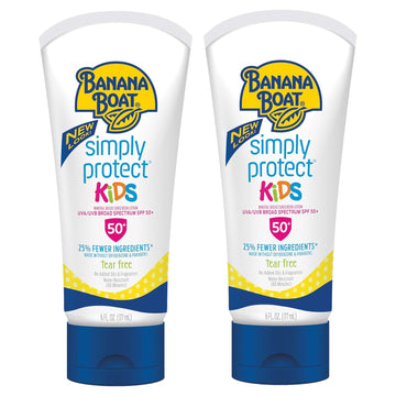 Banana Boat Kids 100% Mineral Sunscreen Lotion Spf 50, Twin Pack | Kids Sunscreen, Kids Sunblock, Banana Boat Mineral Sunscreen For Kids, Oxybenzone Free Sunscreen Spf 50, 6Oz Each (Pack Of 2)