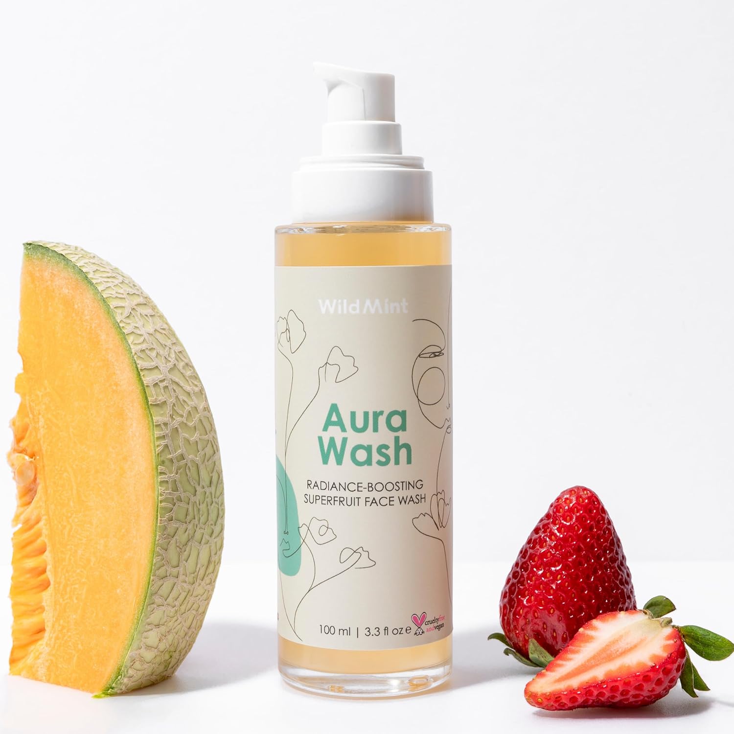 WildMint Aura Wash Natural Face Cleanser | Brightening & Healing Gentle Face Wash for Acne, Hormonal Breakouts, Dark Spots, Hyperpigmentation, Oily Skin | UK Made Vegan & Cruelty-Free Skincare | 100ml