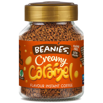 Beanies Flavour Instant Coffee - Creamy Caramel Instant Flavored Coffee - Bold & Adventurous Full-On Flavor - An Indulgent Sugar Free Taste Explosion - Low Calorie - Vegan & Gluten Free - Wheat & Dairy Free, 50G Jar