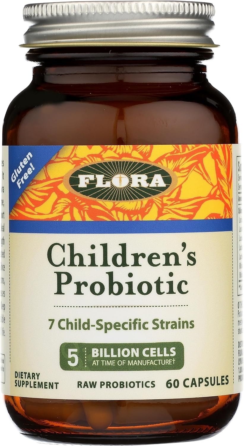 Flora - Udo's Choice Children's Probiotic Blend, with Seven Child-Specific Strains, 5 Billion Cells of Raw Probiotics, Formulated for Ages 5-15, Regain and Retain Gut Health, 60 Capsules