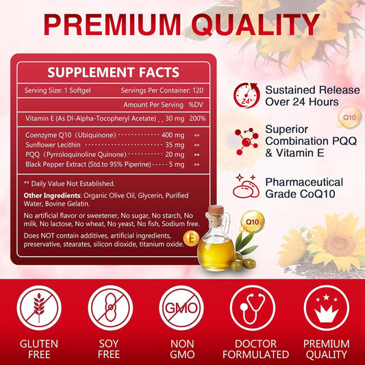 Nature Target Coq10-400Mg Plus Pqq With Vitamin E & Organic Olive Oil - Coenzyme-Q10 With Bioperine - High Absorption Antioxidant-For-Heart-Health And Energy Production,120 Servings