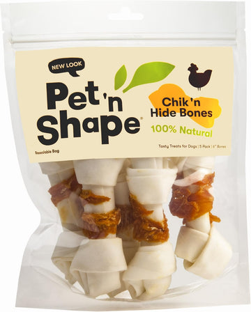 Pet 'N Shape Chicken Hide Bones – Natural Chicken Wrapped Rawhide Bone Dog Treats - Large Bone - 5 Count