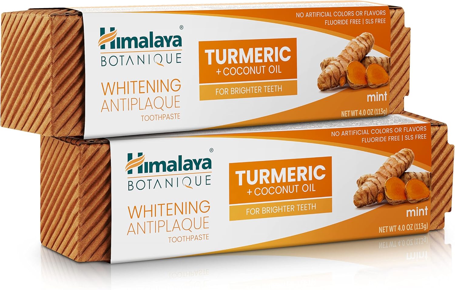 Himalaya Botanique Turmeric & Coconut Oil Whitening Antiplaque Herbal Toothpaste, Whitens Teeth, Fluoride Free, No Artificial Flavors, Sls Free, Vegan, Cruelty Free, Foaming, Mint Flavor, 4 Oz, 2 Pack