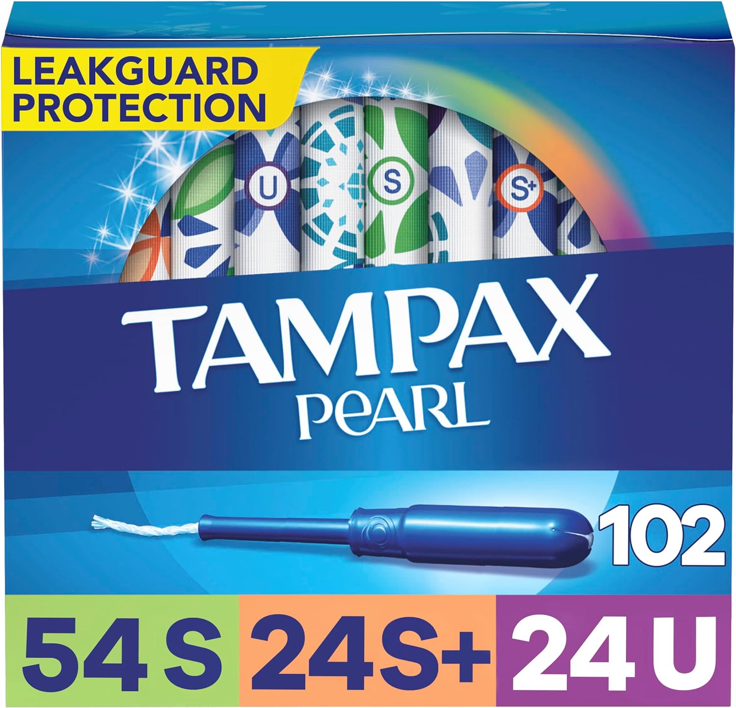 Tampax Pearl Tampons Multi Pack, Super/Super Plus/Ultra Absorbency with BPA-Free Plastic Applicator and LeakGuard Braid, Unscented, 34 Count x 3 Packs (102 count total)