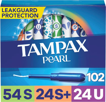 Tampax Pearl Tampons Multi Pack, Super/Super Plus/Ultra Absorbency with BPA-Free Plastic Applicator and LeakGuard Braid, Unscented, 34 Count x 3 Packs (102 count total)